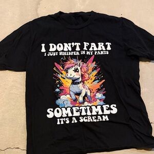 Black Graphic T-Shirt with Unicorn Print